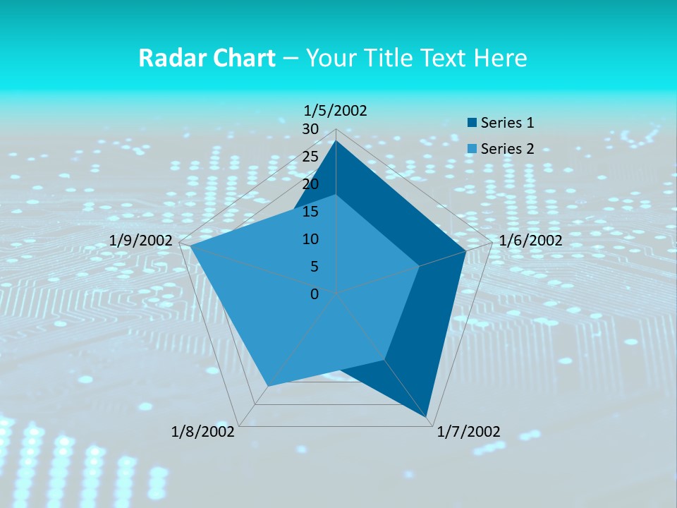 A Computer Circuit Board With Blue Lights On It PowerPoint Template