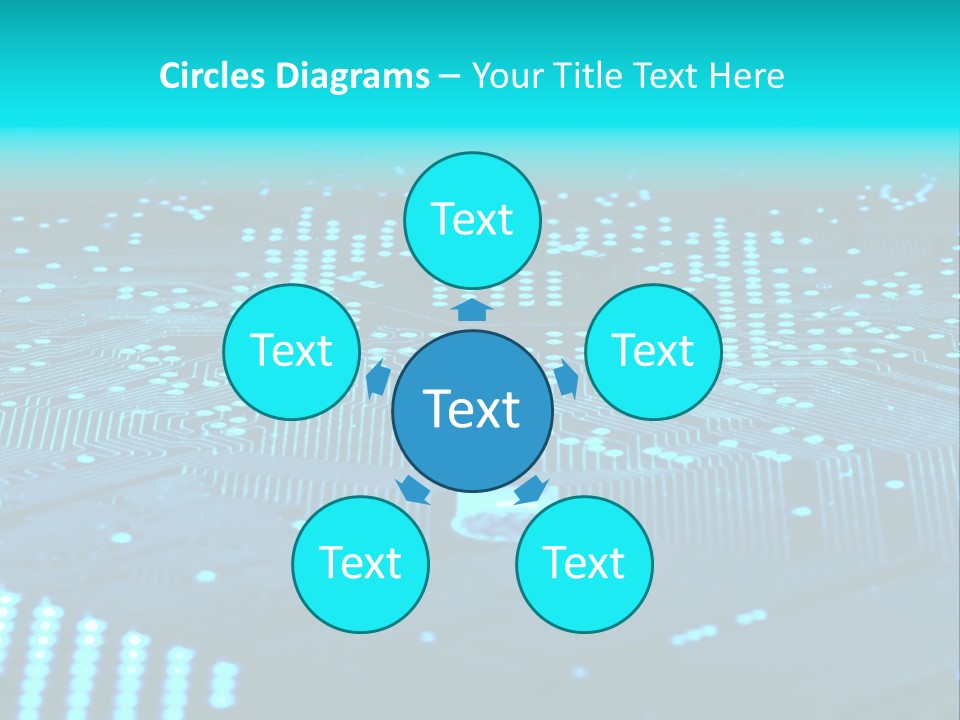 A Computer Circuit Board With Blue Lights On It PowerPoint Template