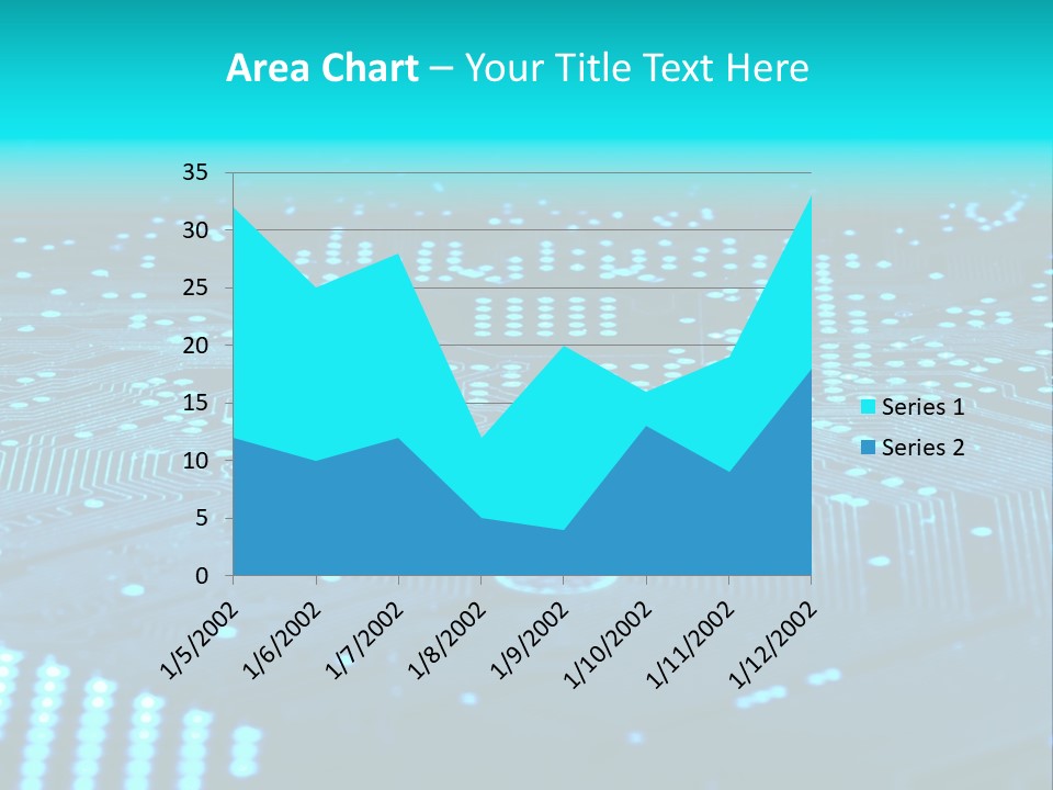 A Computer Circuit Board With Blue Lights On It PowerPoint Template