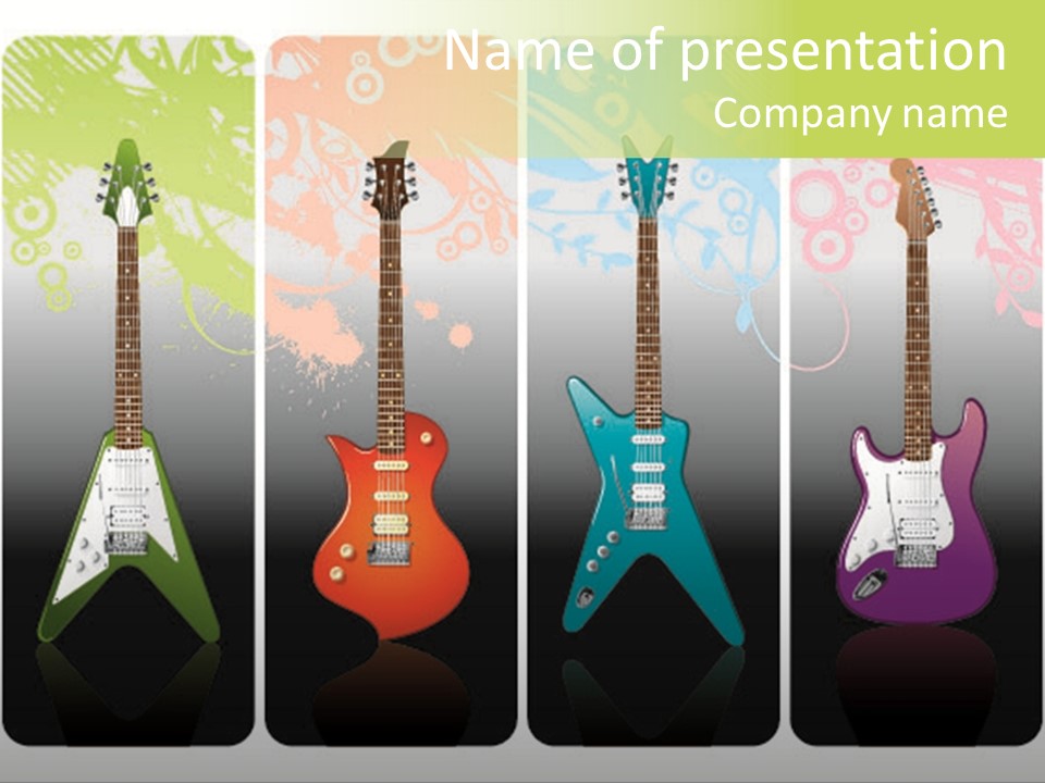 A Group Of Four Guitars With Different Colors PowerPoint Template