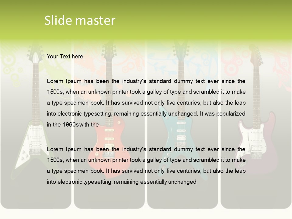 A Group Of Four Guitars With Different Colors PowerPoint Template