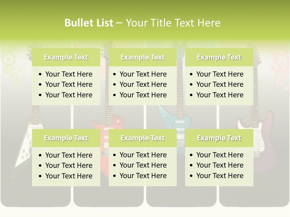 A Group Of Four Guitars With Different Colors PowerPoint Template