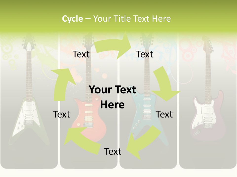 A Group Of Four Guitars With Different Colors PowerPoint Template