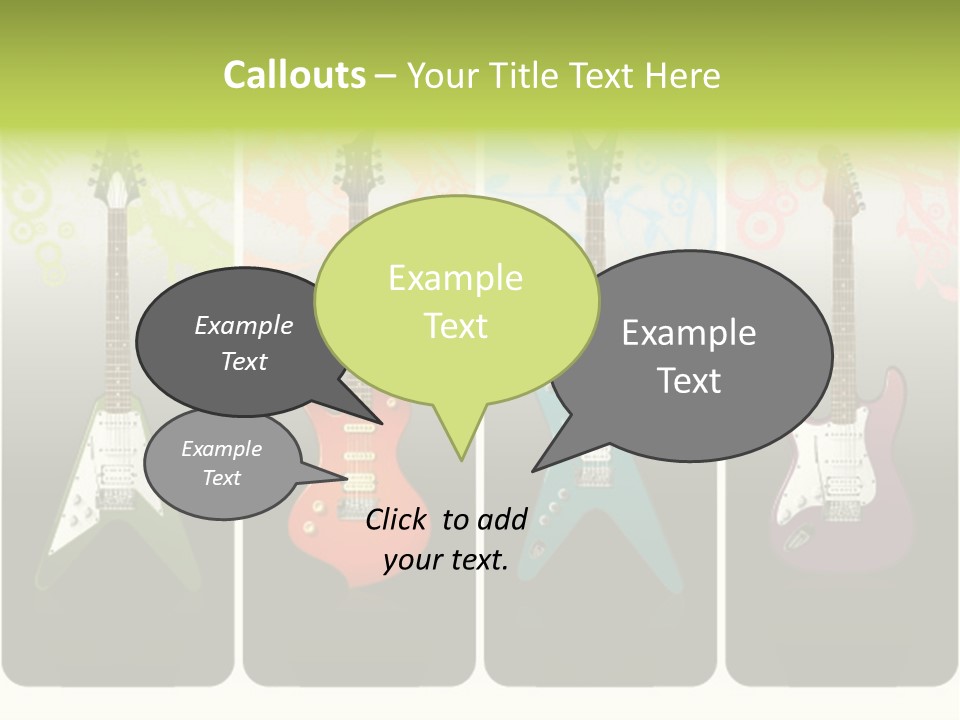 A Group Of Four Guitars With Different Colors PowerPoint Template