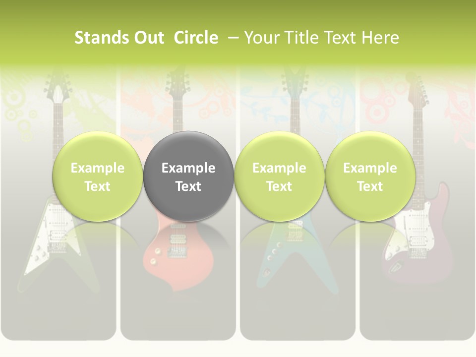A Group Of Four Guitars With Different Colors PowerPoint Template