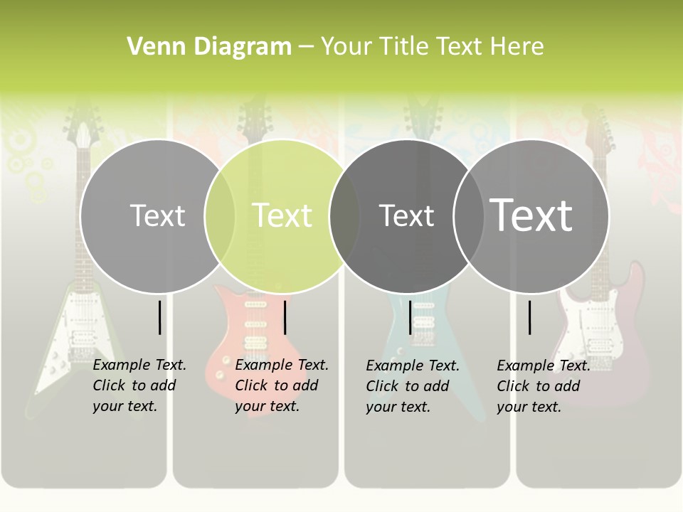 A Group Of Four Guitars With Different Colors PowerPoint Template
