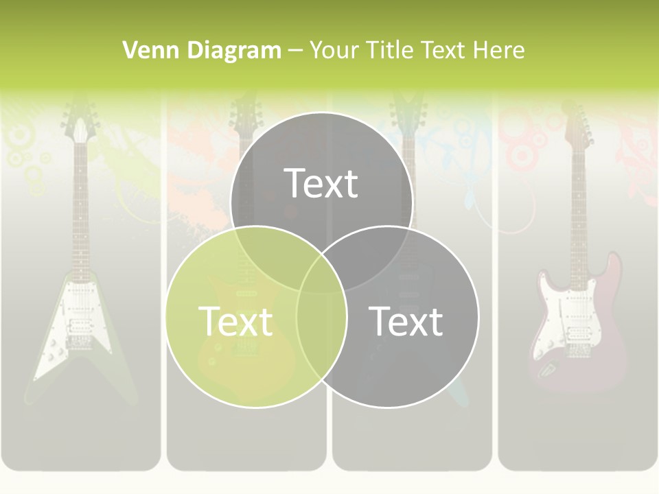 A Group Of Four Guitars With Different Colors PowerPoint Template