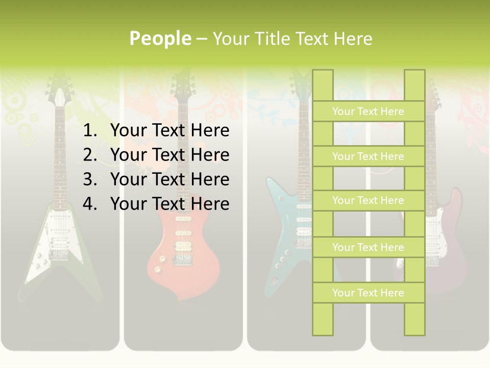A Group Of Four Guitars With Different Colors PowerPoint Template