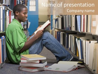 Bookshelf African Student PowerPoint Template