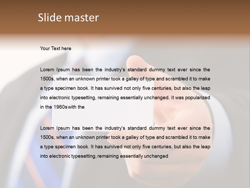 A Man In A Suit Holding A Business Card PowerPoint Template