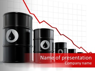 A Barrel Of Oil Next To Barrels With Oil Prices PowerPoint Template