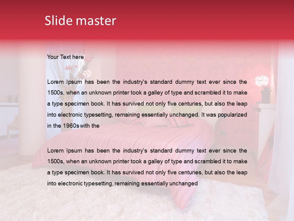 A Bedroom With A Bed And A Pink Wallpaper PowerPoint Template