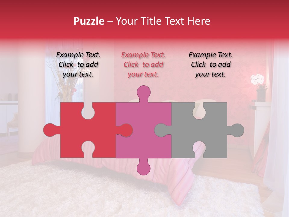 A Bedroom With A Bed And A Pink Wallpaper PowerPoint Template