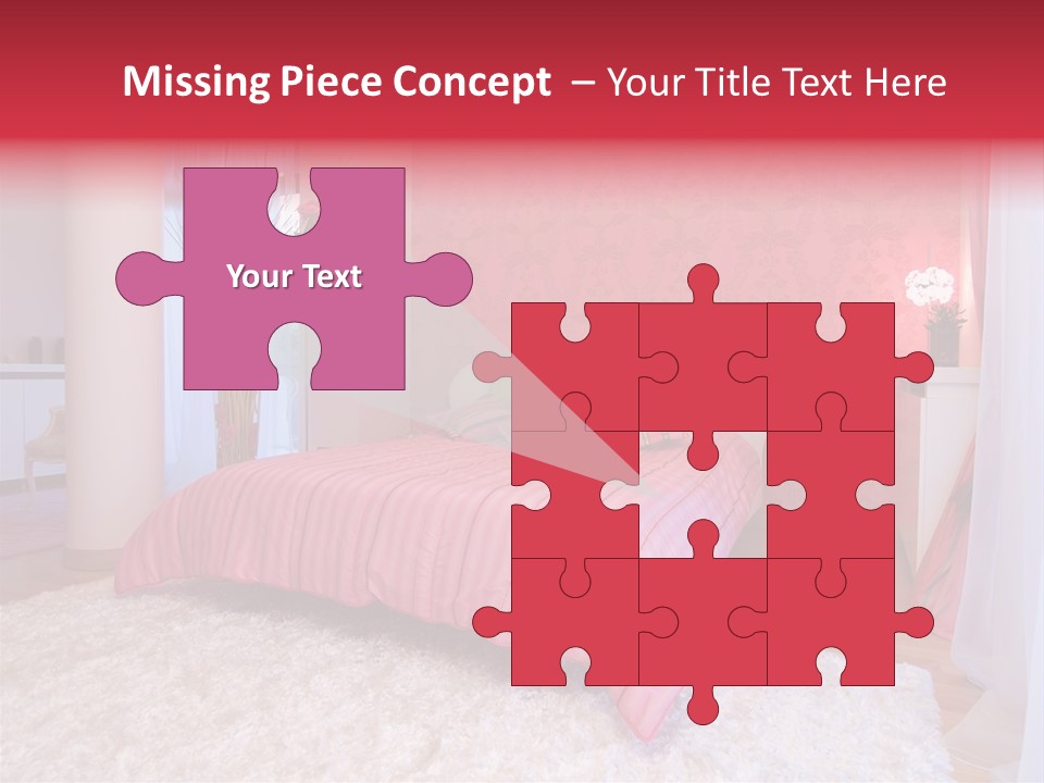 A Bedroom With A Bed And A Pink Wallpaper PowerPoint Template