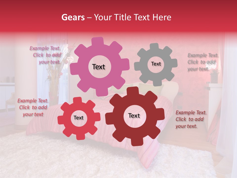 A Bedroom With A Bed And A Pink Wallpaper PowerPoint Template