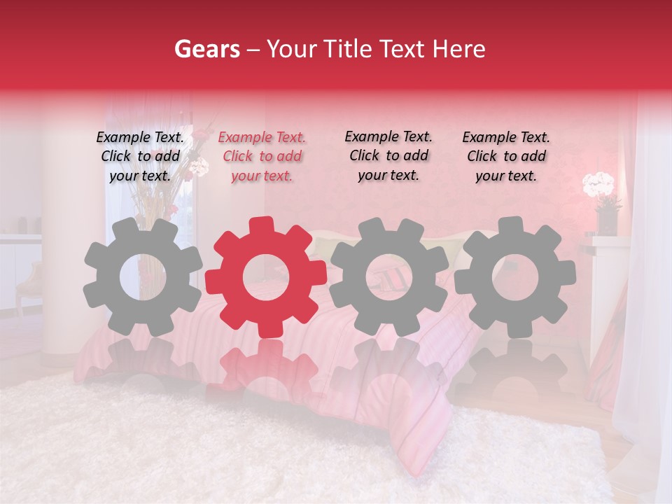 A Bedroom With A Bed And A Pink Wallpaper PowerPoint Template