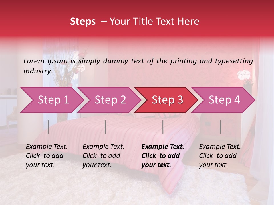 A Bedroom With A Bed And A Pink Wallpaper PowerPoint Template