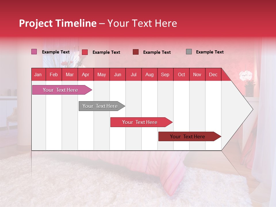 A Bedroom With A Bed And A Pink Wallpaper PowerPoint Template