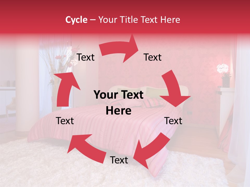 A Bedroom With A Bed And A Pink Wallpaper PowerPoint Template