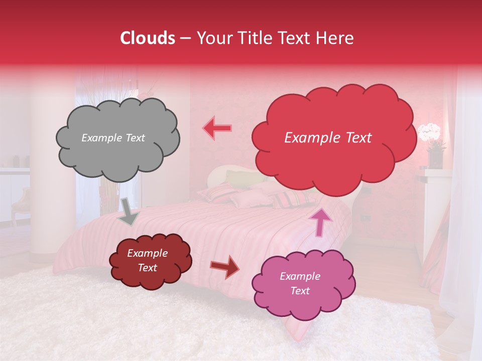 A Bedroom With A Bed And A Pink Wallpaper PowerPoint Template