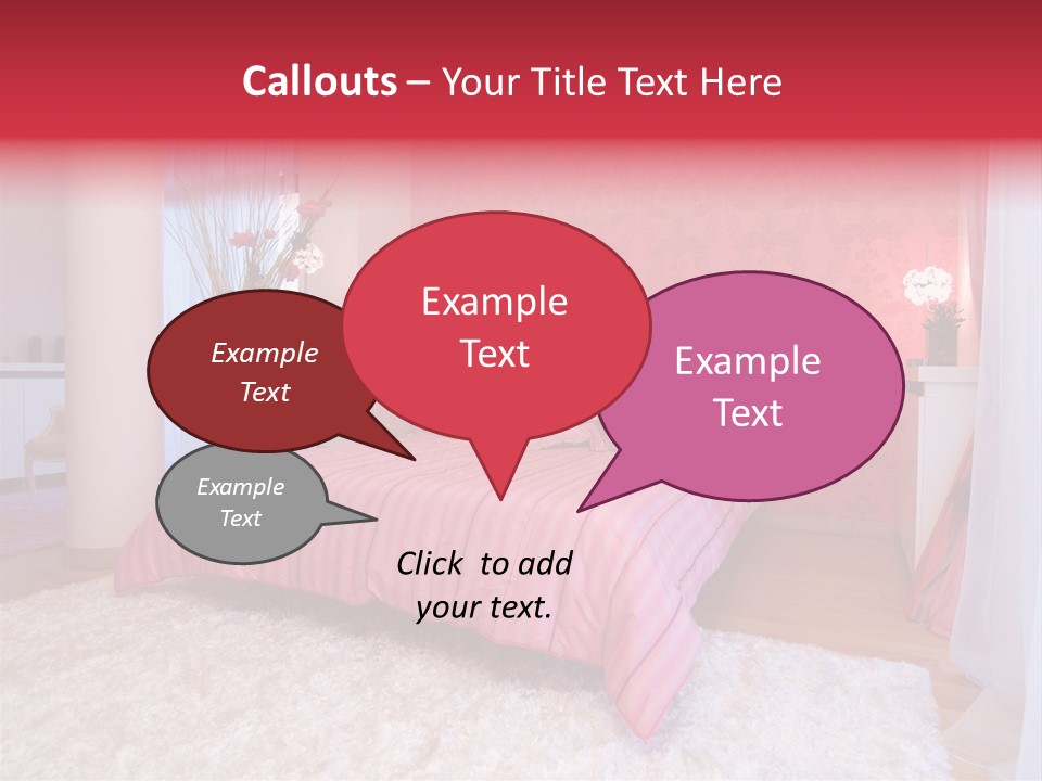 A Bedroom With A Bed And A Pink Wallpaper PowerPoint Template