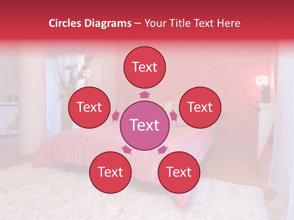 A Bedroom With A Bed And A Pink Wallpaper PowerPoint Template