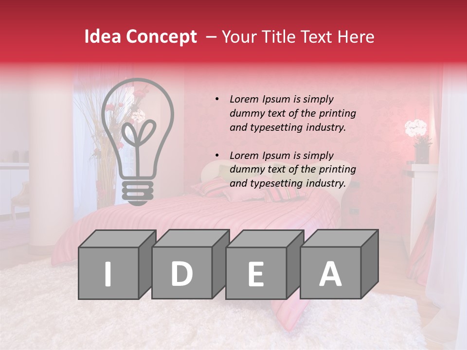 A Bedroom With A Bed And A Pink Wallpaper PowerPoint Template