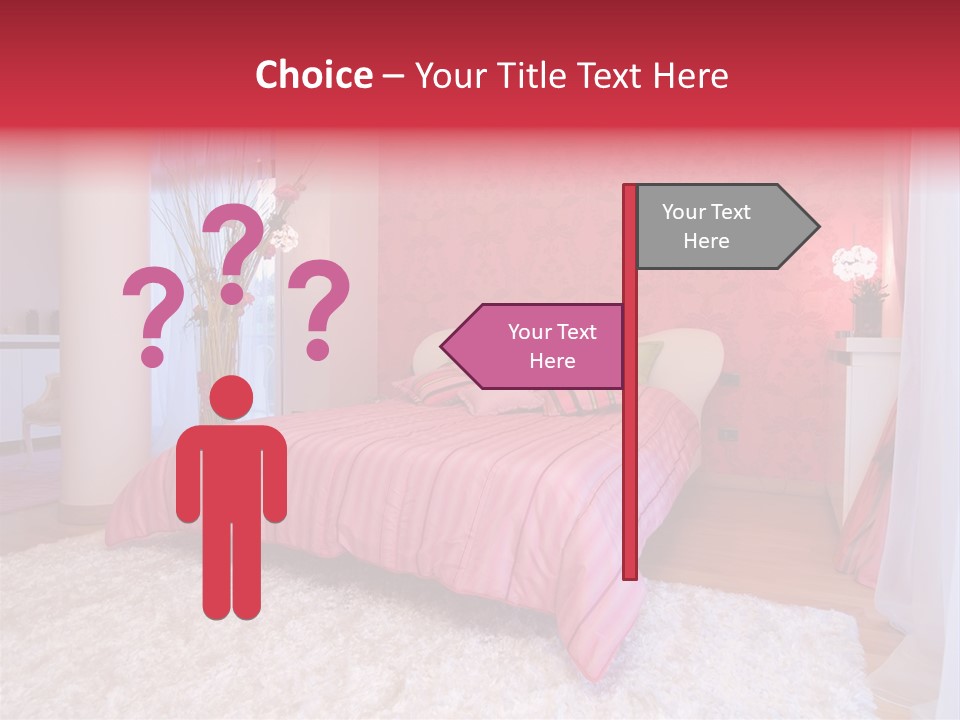 A Bedroom With A Bed And A Pink Wallpaper PowerPoint Template