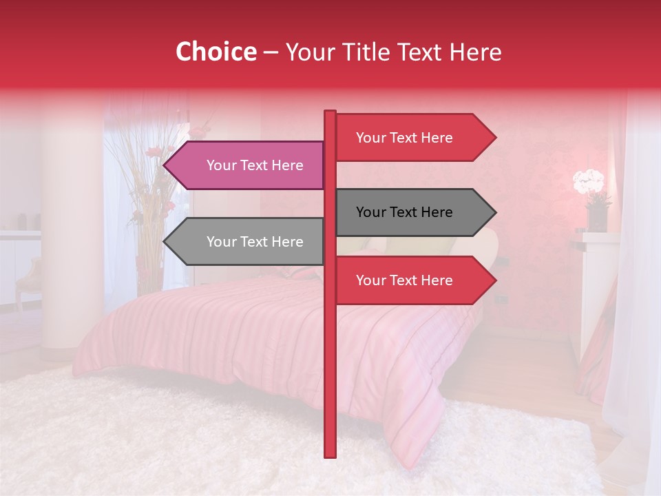 A Bedroom With A Bed And A Pink Wallpaper PowerPoint Template