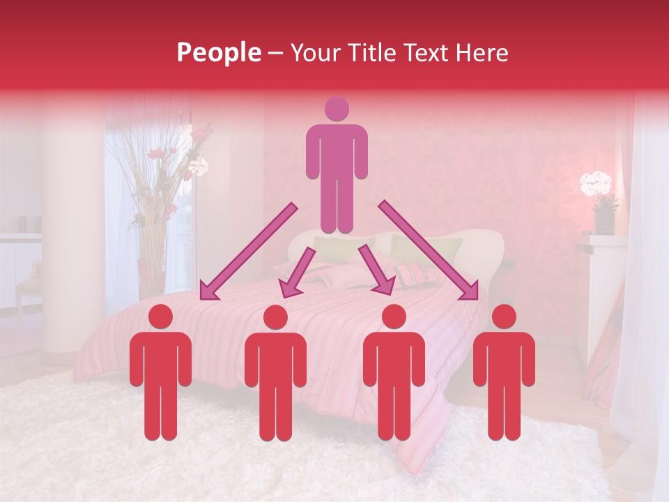 A Bedroom With A Bed And A Pink Wallpaper PowerPoint Template