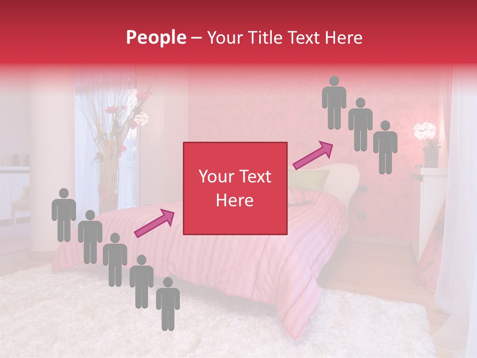 A Bedroom With A Bed And A Pink Wallpaper PowerPoint Template