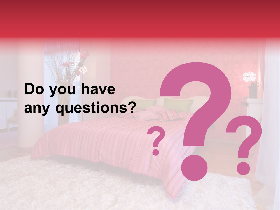 A Bedroom With A Bed And A Pink Wallpaper PowerPoint Template