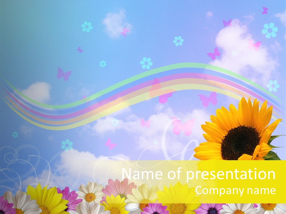 A Sunflower In A Field Of Flowers With A Rainbow In The Background PowerPoint Template