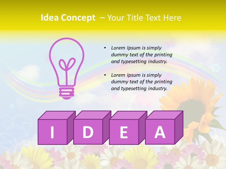 A Sunflower In A Field Of Flowers With A Rainbow In The Background PowerPoint Template