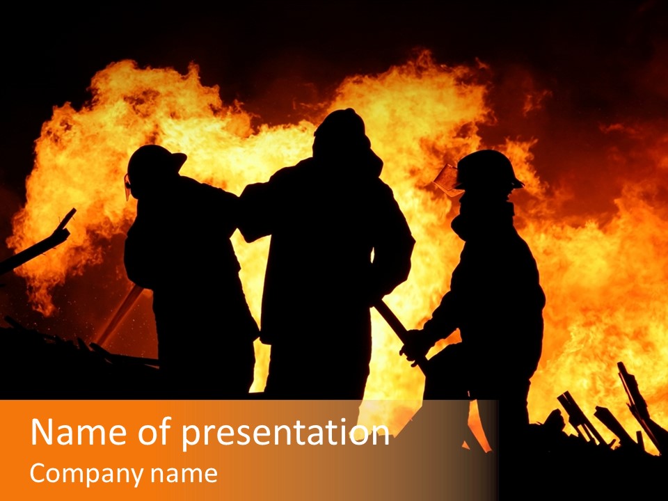 A Group Of People Standing In Front Of A Fire PowerPoint Template