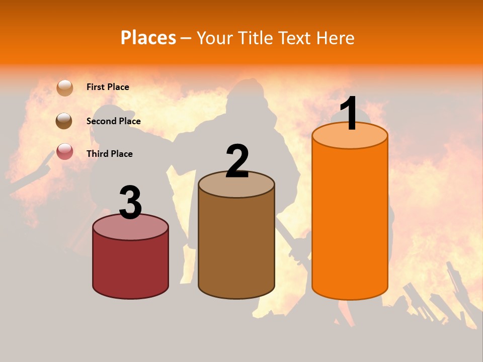 A Group Of People Standing In Front Of A Fire PowerPoint Template