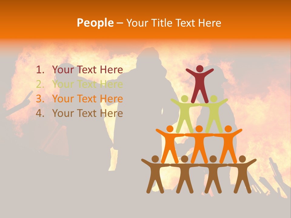 A Group Of People Standing In Front Of A Fire PowerPoint Template
