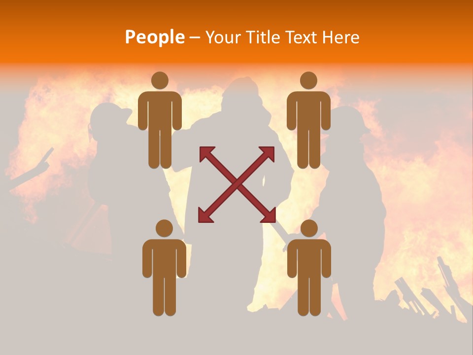 A Group Of People Standing In Front Of A Fire PowerPoint Template