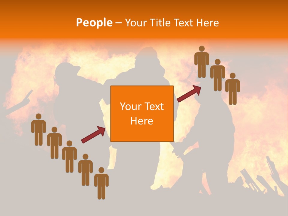 A Group Of People Standing In Front Of A Fire PowerPoint Template