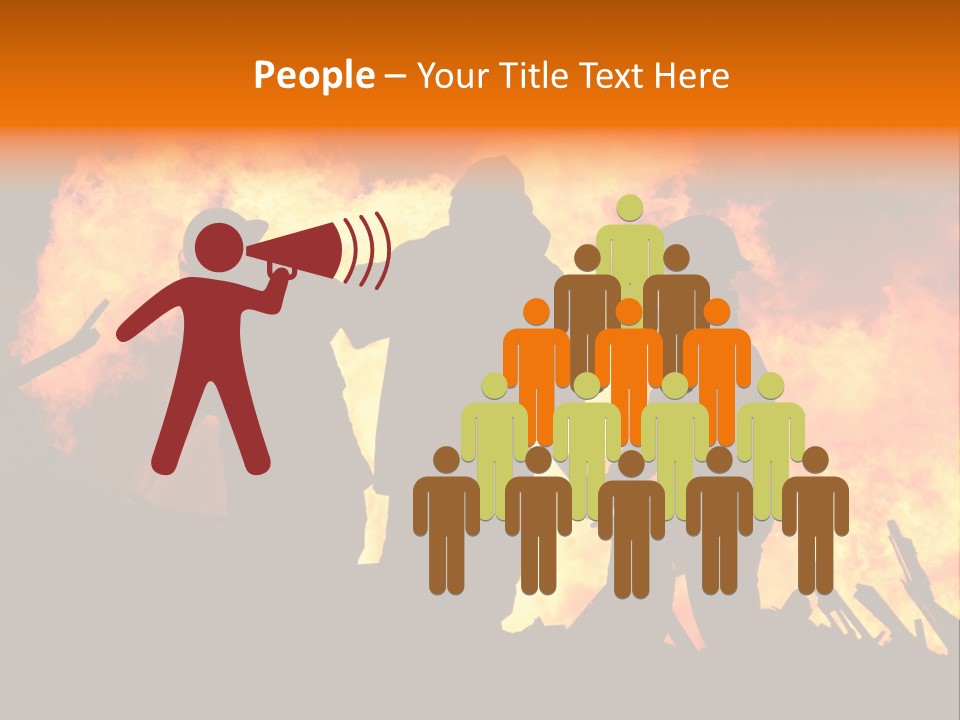 A Group Of People Standing In Front Of A Fire PowerPoint Template