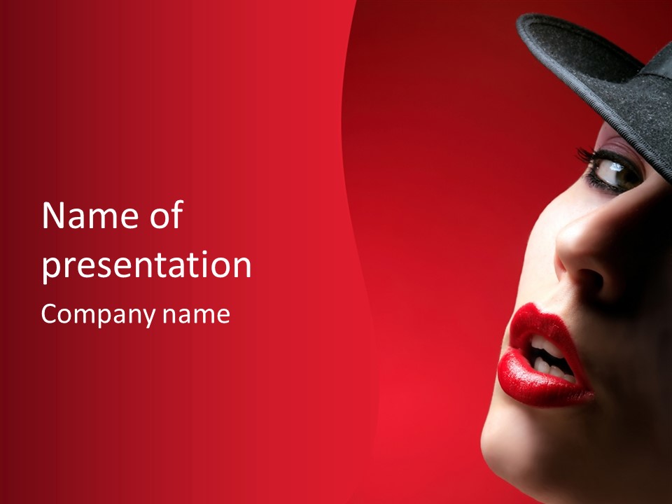 A Woman Wearing A Hat And Red Lipstick PowerPoint Template