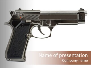 A Gun On A White Background With A Name Of Presentation PowerPoint Template
