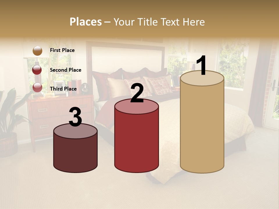 A Bed Room With A Neatly Made Bed And A Plant PowerPoint Template