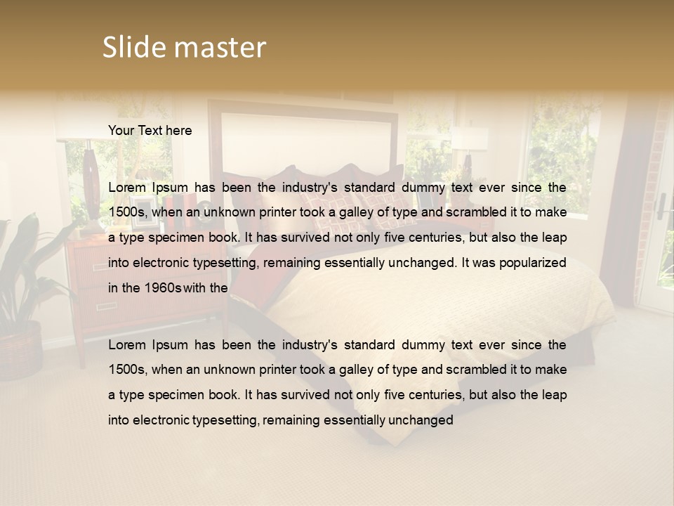 A Bed Room With A Neatly Made Bed And A Plant PowerPoint Template