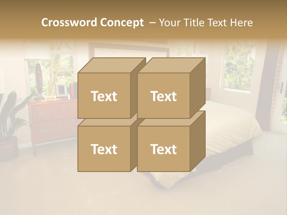 A Bed Room With A Neatly Made Bed And A Plant PowerPoint Template