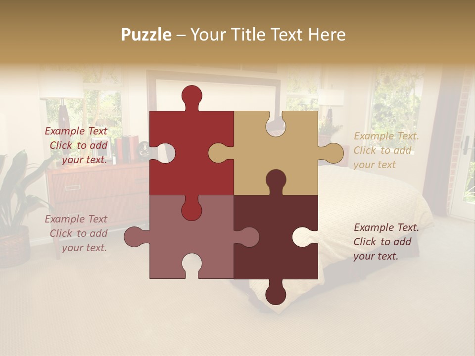 A Bed Room With A Neatly Made Bed And A Plant PowerPoint Template