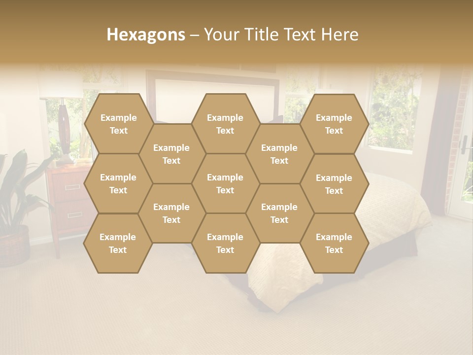 A Bed Room With A Neatly Made Bed And A Plant PowerPoint Template