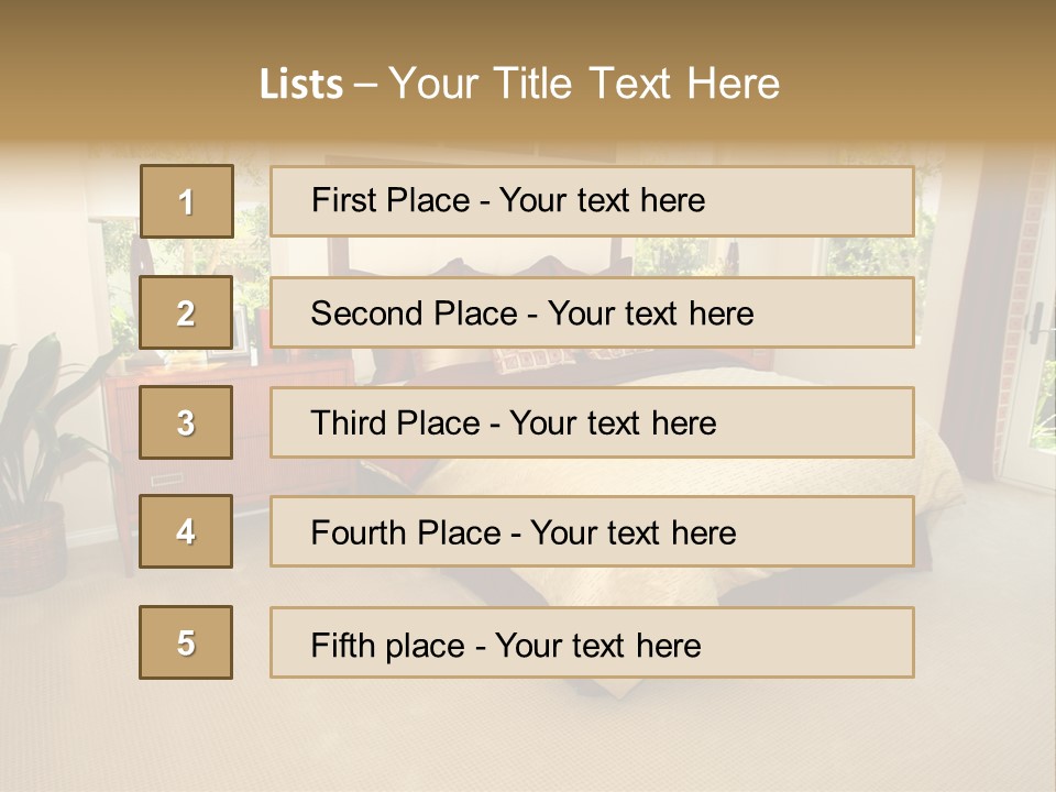 A Bed Room With A Neatly Made Bed And A Plant PowerPoint Template