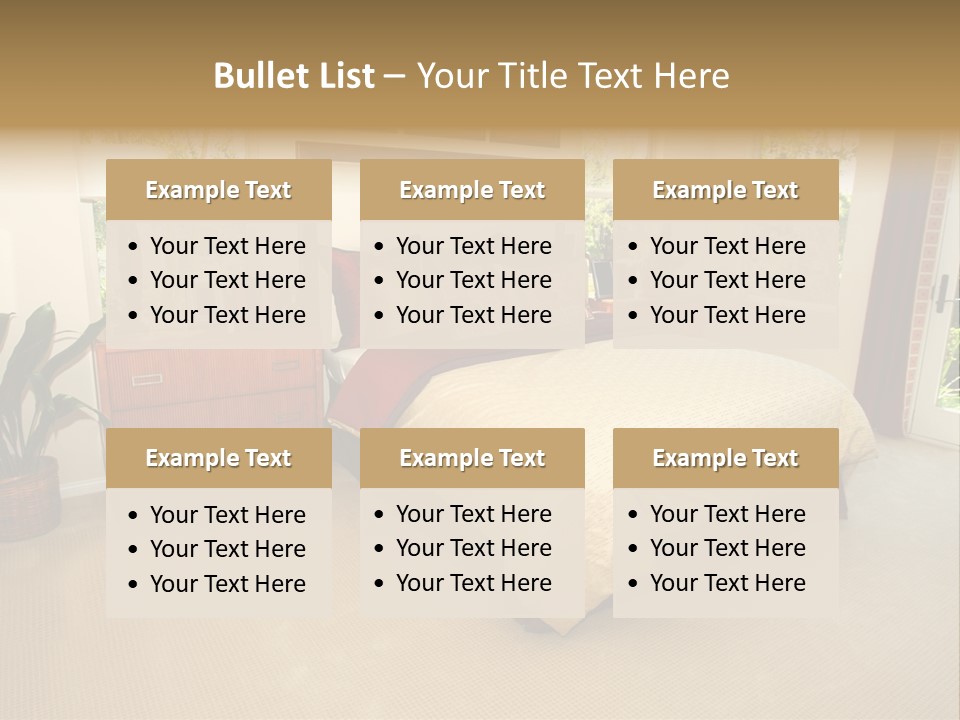 A Bed Room With A Neatly Made Bed And A Plant PowerPoint Template