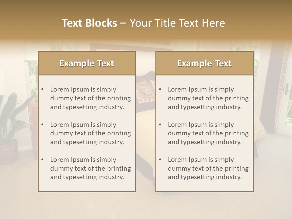 A Bed Room With A Neatly Made Bed And A Plant PowerPoint Template